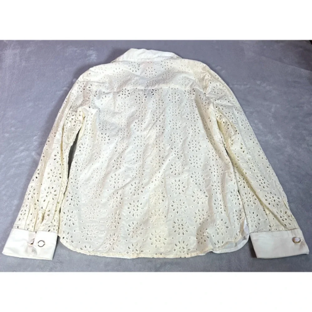 Tory Burch Blouse Womens Size 8 Off White Cream Top Eyelet Button Down Cuff Link